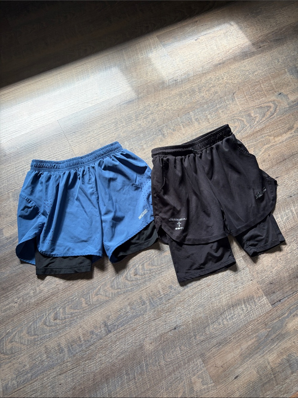 Men's Athletic 2-in-1 Running Shorts - Blue and Black
